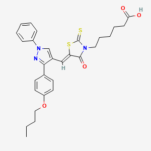 6-[(5Z)-5-{[3-(4-butoxyphenyl)-1-phenyl-1H-pyrazol-4-yl]methylidene}-4-oxo-2-thioxo-1,3-thiazolidin-3-yl]hexanoic acid