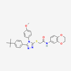 molecular formula C29H30N4O4S B12035610 2-{[5-(4-tert-butylphenyl)-4-(4-methoxyphenyl)-4H-1,2,4-triazol-3-yl]sulfanyl}-N-(2,3-dihydro-1,4-benzodioxin-6-yl)acetamide 