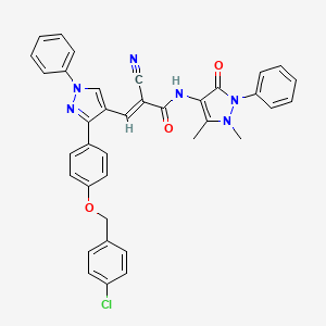 (2E)-3-(3-{4-[(4-chlorobenzyl)oxy]phenyl}-1-phenyl-1H-pyrazol-4-yl)-2-cyano-N-(1,5-dimethyl-3-oxo-2-phenyl-2,3-dihydro-1H-pyrazol-4-yl)-2-propenamide