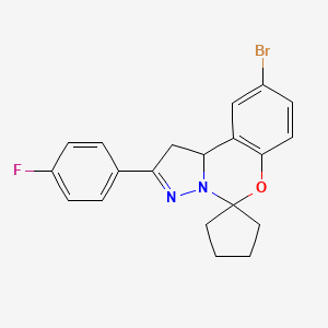 molecular formula C20H18BrFN2O B12035766 2-bromo-9-(4-fluorophenyl)spiro[10aH-benzo[e]2-pyrazolino[1,5-c]1,3-oxazine-6, 1'-cyclopentane] 