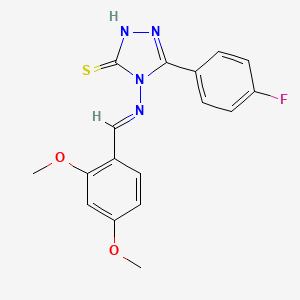 molecular formula C17H15FN4O2S B12035796 4-{[(E)-(2,4-Dimethoxyphenyl)methylidene]amino}-5-(4-fluorophenyl)-4H-1,2,4-triazole-3-thiol 