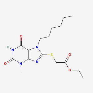 molecular formula C16H24N4O4S B12035865 Ethyl ((7-hexyl-3-methyl-2,6-dioxo-2,3,6,7-tetrahydro-1H-purin-8-YL)thio)acetate 