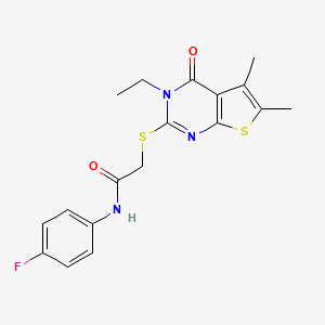 2-((3-Ethyl-5,6-dimethyl-4-oxo-3,4-dihydrothieno[2,3-d]pyrimidin-2-yl)thio)-N-(4-fluorophenyl)acetamide