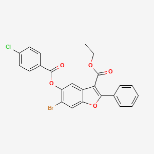 molecular formula C24H16BrClO5 B12035991 Ethyl 6-bromo-5-((4-chlorobenzoyl)oxy)-2-phenyl-1-benzofuran-3-carboxylate 