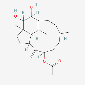 B1203617 13,14-Dihydroxy-1,8,12-trimethyl-4-methylidene-1,2,3,3a,4,5,6,7,8,9,10,12a-dodecahydro-1,11-ethanocyclopenta[11]annulen-5-yl acetate CAS No. 60791-30-2