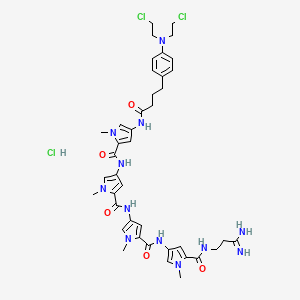 B1203637 1H-Pyrrole-2-carboxamide, N-(5-(((5-(((5-(((3-amino-3-iminopropyl)amino)carbonyl)-1-methyl-1H-pyrrol-3-yl)amino)carbonyl)-1-methyl-1H-pyrrol-3-yl)amino)carbonyl)-1-methyl-1H-pyrrol-3-yl)-4-((4-(4-(bis(2-chloroethyl)amino)phenyl)-1-oxobutyl)amino)-1-methyl-, monohydrochloride CAS No. 159269-60-0