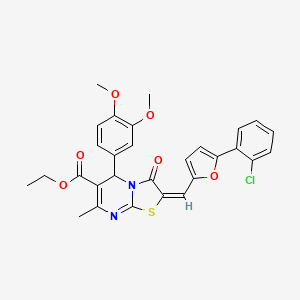 Ethyl 2-((5-(2-chlorophenyl)furan-2-yl)methylene)-5-(3,4-dimethoxyphenyl)-7-methyl-3-oxo-3,5-dihydro-2H-thiazolo[3,2-a]pyrimidine-6-carboxylate