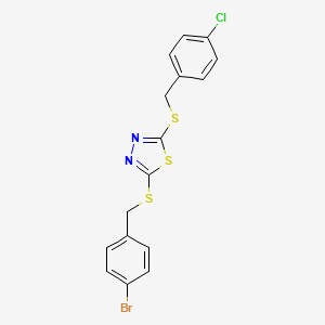 molecular formula C16H12BrClN2S3 B12036477 2-((4-Bromobenzyl)sulfanyl)-5-((4-chlorobenzyl)sulfanyl)-1,3,4-thiadiazole 