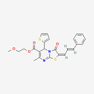 molecular formula C24H22N2O4S2 B12036622 2-Methoxyethyl 7-methyl-3-oxo-2-(3-phenylallylidene)-5-(thiophen-2-yl)-3,5-dihydro-2H-thiazolo[3,2-a]pyrimidine-6-carboxylate CAS No. 617698-67-6