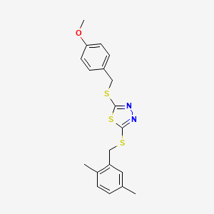 molecular formula C19H20N2OS3 B12036819 2-((2,5-Dimethylbenzyl)sulfanyl)-5-((4-methoxybenzyl)sulfanyl)-1,3,4-thiadiazole 