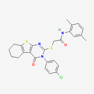 molecular formula C26H24ClN3O2S2 B12036861 2-{[3-(4-chlorophenyl)-4-oxo-3,4,5,6,7,8-hexahydro[1]benzothieno[2,3-d]pyrimidin-2-yl]sulfanyl}-N-(2,5-dimethylphenyl)acetamide CAS No. 477313-48-7