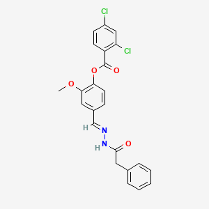 molecular formula C23H18Cl2N2O4 B12036968 2-methoxy-4-{(E)-[(phenylacetyl)hydrazono]methyl}phenyl 2,4-dichlorobenzoate 