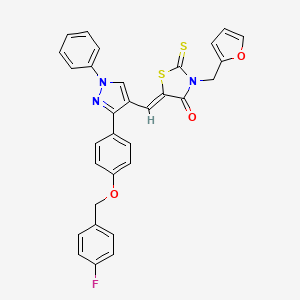 (5Z)-5-[(3-{4-[(4-Fluorobenzyl)oxy]phenyl}-1-phenyl-1H-pyrazol-4-YL)methylene]-3-(2-furylmethyl)-2-thioxo-1,3-thiazolidin-4-one