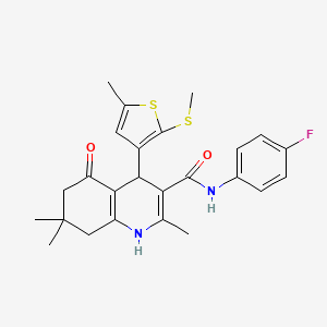 molecular formula C25H27FN2O2S2 B12037002 N-(4-Fluorophenyl)-2,7,7-trimethyl-4-(5-methyl-2-(methylthio)thiophen-3-yl)-5-oxo-1,4,5,6,7,8-hexahydroquinoline-3-carboxamide CAS No. 441783-76-2