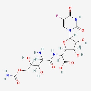 B1203734 2-[(2-Amino-5-carbamoyloxy-3,4-dihydroxypentanoyl)amino]-2-[5-(5-fluoro-2,4-dioxopyrimidin-1-yl)-3,4-dihydroxyoxolan-2-yl]acetic acid CAS No. 50355-67-4