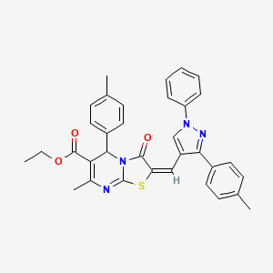 Ethyl 7-methyl-3-oxo-2-((1-phenyl-3-(p-tolyl)-1H-pyrazol-4-yl)methylene)-5-(p-tolyl)-3,5-dihydro-2H-thiazolo[3,2-a]pyrimidine-6-carboxylate