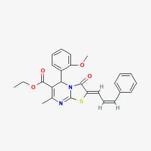 molecular formula C26H24N2O4S B12037630 Ethyl (2Z)-5-(2-methoxyphenyl)-7-methyl-3-oxo-2-[(2Z)-3-phenyl-2-propenylidene]-2,3-dihydro-5H-[1,3]thiazolo[3,2-A]pyrimidine-6-carboxylate 