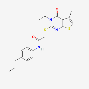 molecular formula C22H27N3O2S2 B12037745 N-(4-butylphenyl)-2-[(3-ethyl-5,6-dimethyl-4-oxo-3,4-dihydrothieno[2,3-d]pyrimidin-2-yl)sulfanyl]acetamide CAS No. 573950-40-0