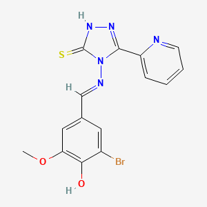 2-Bromo-6-methoxy-4-((E)-{[3-(2-pyridinyl)-5-sulfanyl-4H-1,2,4-triazol-4-YL]imino}methyl)phenol