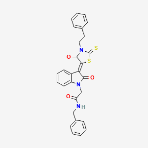 molecular formula C28H23N3O3S2 B12038051 N-benzyl-2-{(3Z)-2-oxo-3-[4-oxo-3-(2-phenylethyl)-2-thioxo-1,3-thiazolidin-5-ylidene]-2,3-dihydro-1H-indol-1-yl}acetamide CAS No. 624725-89-9