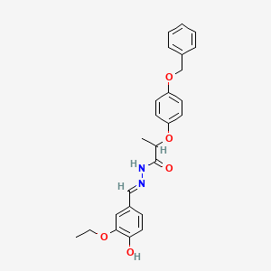 N-[(E)-(3-ethoxy-4-hydroxyphenyl)methylideneamino]-2-(4-phenylmethoxyphenoxy)propanamide