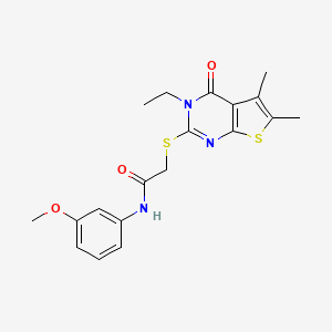 molecular formula C19H21N3O3S2 B12038402 2-((3-Ethyl-5,6-dimethyl-4-oxo-3,4-dihydrothieno[2,3-d]pyrimidin-2-yl)thio)-N-(3-methoxyphenyl)acetamide CAS No. 578734-75-5