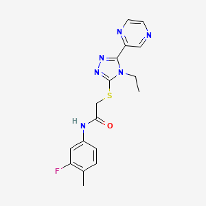 molecular formula C17H17FN6OS B12038482 2-((4-Ethyl-5-(pyrazin-2-yl)-4H-1,2,4-triazol-3-yl)thio)-N-(3-fluoro-4-methylphenyl)acetamide CAS No. 618427-31-9