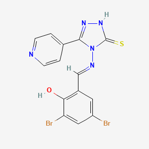 molecular formula C14H9Br2N5OS B12038772 2,4-dibromo-6-((E)-{[3-(4-pyridinyl)-5-sulfanyl-4H-1,2,4-triazol-4-yl]imino}methyl)phenol 