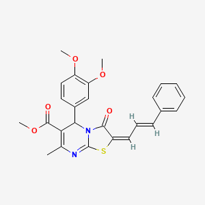 Methyl (2E)-5-(3,4-dimethoxyphenyl)-7-methyl-3-oxo-2-[(2E)-3-phenyl-2-propenylidene]-2,3-dihydro-5H-[1,3]thiazolo[3,2-A]pyrimidine-6-carboxylate