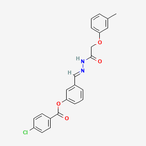 molecular formula C23H19ClN2O4 B12039285 3-(2-((3-Methylphenoxy)acetyl)carbohydrazonoyl)phenyl 4-chlorobenzoate CAS No. 477728-86-2