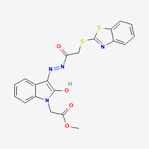 molecular formula C20H16N4O4S2 B12039289 methyl ((3Z)-3-{[(1,3-benzothiazol-2-ylsulfanyl)acetyl]hydrazono}-2-oxo-2,3-dihydro-1H-indol-1-yl)acetate CAS No. 624726-22-3