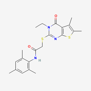 2-((3-Ethyl-5,6-dimethyl-4-oxo-3,4-dihydrothieno[2,3-d]pyrimidin-2-yl)thio)-N-mesitylacetamide