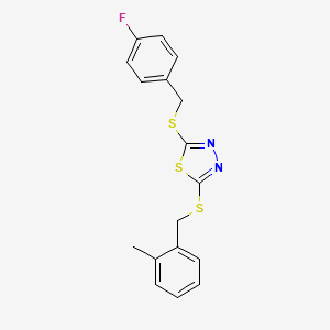 molecular formula C17H15FN2S3 B12039412 2-((4-Fluorobenzyl)thio)-5-((2-methylbenzyl)thio)-1,3,4-thiadiazole CAS No. 477333-50-9