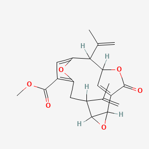 molecular formula C21H22O6 B1203942 Methyl 14-oxo-5,11-bis(prop-1-en-2-yl)-3,13,16-trioxatetracyclo[10.2.1.17,10.02,4]hexadeca-1(15),7,9-triene-8-carboxylate CAS No. 83560-98-9