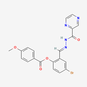 molecular formula C20H15BrN4O4 B12039438 4-Bromo-2-(2-(2-pyrazinylcarbonyl)carbohydrazonoyl)phenyl 4-methoxybenzoate CAS No. 767289-05-4