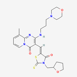 molecular formula C25H31N5O4S2 B12039894 9-Methyl-2-{[3-(4-morpholinyl)propyl]amino}-3-{(Z)-[4-oxo-3-(tetrahydro-2-furanylmethyl)-2-thioxo-1,3-thiazolidin-5-ylidene]methyl}-4H-pyrido[1,2-A]pyrimidin-4-one 