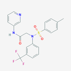 molecular formula C21H18F3N3O3S B120400 2-[N-(4-methylphenyl)sulfonyl-3-(trifluoromethyl)anilino]-N-pyridin-3-ylacetamide CAS No. 425680-38-2