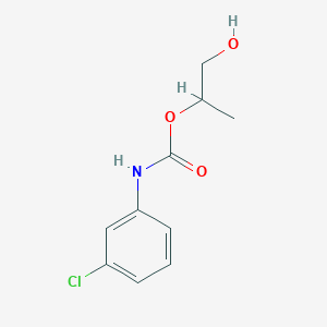 molecular formula C10H12ClNO3 B1204001 Carbamic acid, (3-chlorophenyl)-, 2-hydroxy-1-methylethyl ester CAS No. 58518-38-0