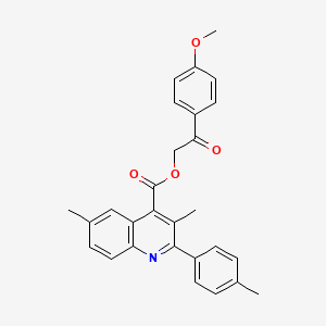 molecular formula C28H25NO4 B12040059 2-(4-Methoxyphenyl)-2-oxoethyl 3,6-dimethyl-2-(4-methylphenyl)quinoline-4-carboxylate 