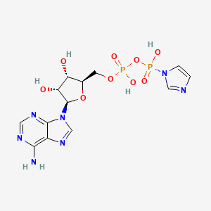 molecular formula C13H17N7O9P2 B1204006 [[(2R,3S,4R,5R)-5-(6-aminopurin-9-yl)-3,4-dihydroxyoxolan-2-yl]methoxy-hydroxyphosphoryl]oxy-imidazol-1-ylphosphinic acid CAS No. 86342-06-5