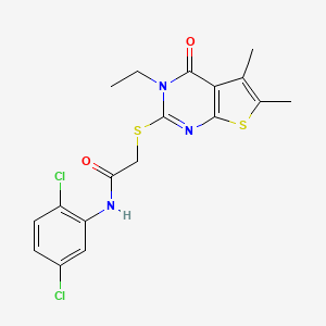 molecular formula C18H17Cl2N3O2S2 B12040127 N-(2,5-dichlorophenyl)-2-[(3-ethyl-5,6-dimethyl-4-oxo-3,4-dihydrothieno[2,3-d]pyrimidin-2-yl)sulfanyl]acetamide CAS No. 335399-74-1