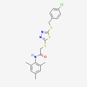 molecular formula C20H20ClN3OS3 B12040152 2-({5-[(4-chlorobenzyl)sulfanyl]-1,3,4-thiadiazol-2-yl}sulfanyl)-N-(2,4,6-trimethylphenyl)acetamide 