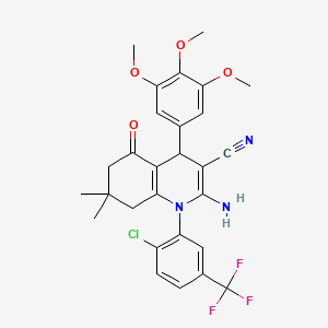 molecular formula C28H27ClF3N3O4 B12040156 2-Amino-1-(2-chloro-5-(trifluoromethyl)phenyl)-7,7-dimethyl-5-oxo-4-(3,4,5-trimethoxyphenyl)-1,4,5,6,7,8-hexahydroquinoline-3-carbonitrile CAS No. 476483-58-6