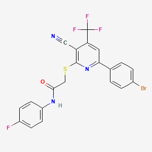 molecular formula C21H12BrF4N3OS B12040430 2-{[6-(4-bromophenyl)-3-cyano-4-(trifluoromethyl)-2-pyridinyl]sulfanyl}-N-(4-fluorophenyl)acetamide CAS No. 618383-56-5