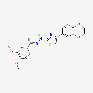 molecular formula C20H19N3O4S B12040465 4-(2,3-dihydro-1,4-benzodioxin-6-yl)-2-[(2E)-2-(3,4-dimethoxybenzylidene)hydrazinyl]-1,3-thiazole 