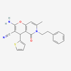 2-amino-7-methyl-5-oxo-6-(2-phenylethyl)-4-(thiophen-2-yl)-5,6-dihydro-4H-pyrano[3,2-c]pyridine-3-carbonitrile