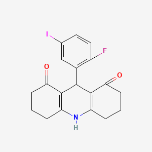 molecular formula C19H17FINO2 B12040782 9-(2-fluoro-5-iodophenyl)-3,4,6,7,9,10-hexahydro-1,8(2H,5H)-acridinedione CAS No. 892149-13-2