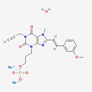 molecular formula C21H23N4Na2O8P B12040885 Sodium (E)-3-(8-(3-methoxystyryl)-7-methyl-2,6-dioxo-1-(prop-2-yn-1-yl)-1,2,6,7-tetrahydro-3H-purin-3-yl)propyl phosphate hydrate 