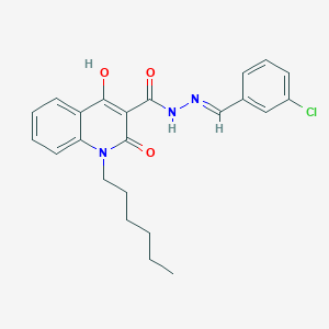 molecular formula C23H24ClN3O3 B12041243 N'-[(E)-(3-chlorophenyl)methylidene]-1-hexyl-2-hydroxy-4-oxo-1,4-dihydroquinoline-3-carbohydrazide 