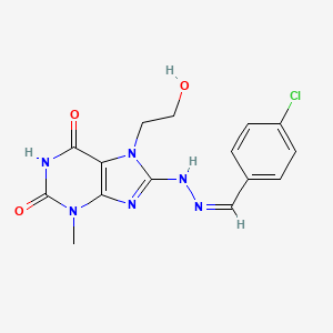 8-[(2Z)-2-[(4-chlorophenyl)methylidene]hydrazinyl]-7-(2-hydroxyethyl)-3-methylpurine-2,6-dione